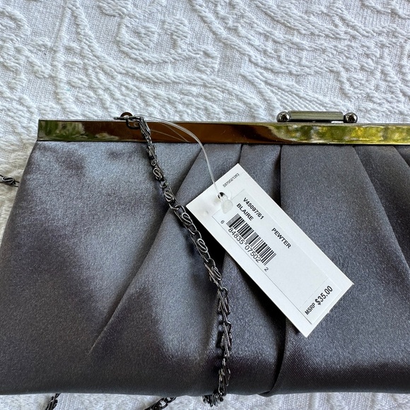 Jessica McClintock Evening Bag Pewter Convertible Clutch Faux Leather NWT - Picture 4 of 5
